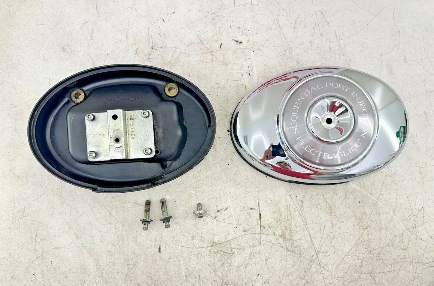1999 HARLEY FLH ELECTRA GLIDE Air Filter Chrome Cover + Backing Plate W/Hardware