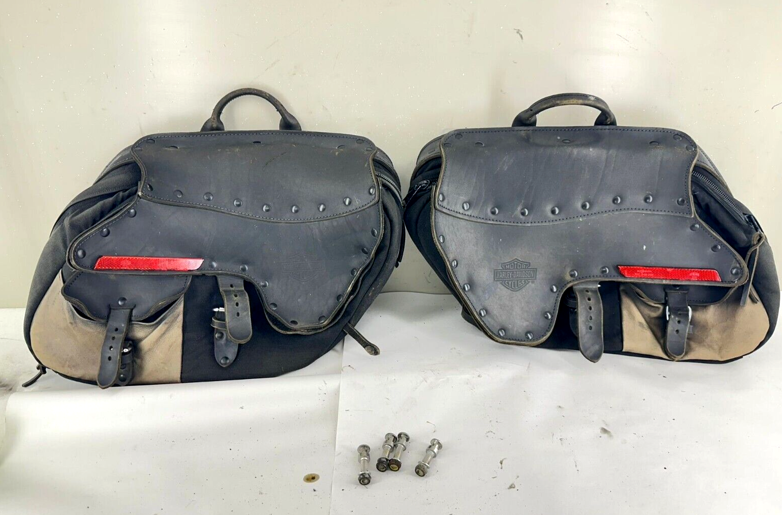1996 HARLEY DAVIDSON DYNA OEM HO Convertible Canvas + Leather Saddle Bags