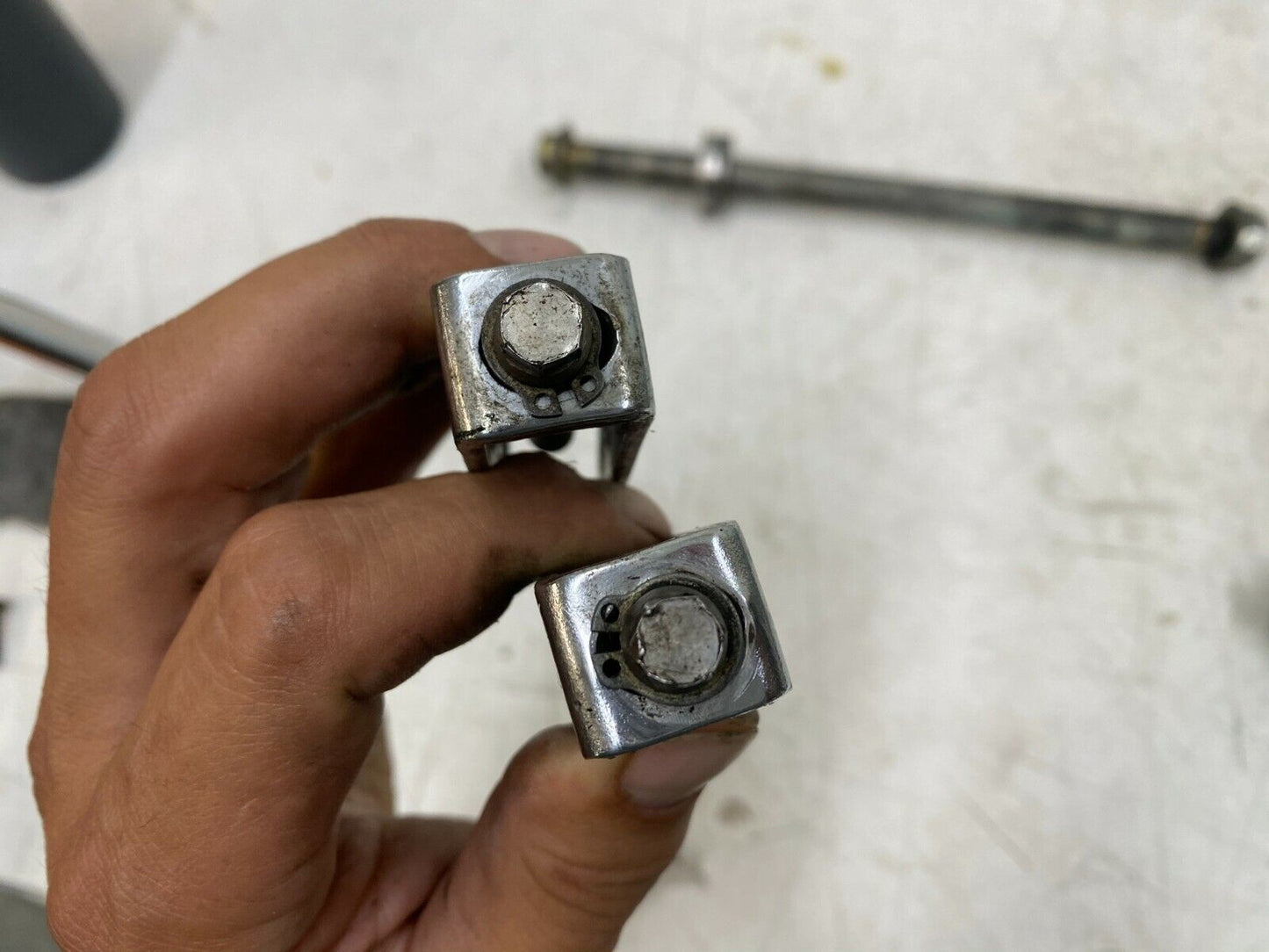 2005 Triumph Bonneville America Rear Axle Adjuster Adjustment Blocks Tensioner