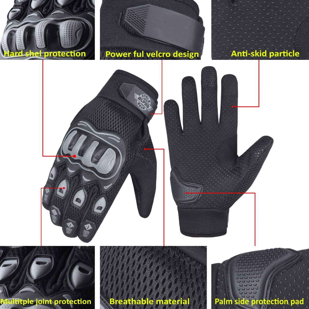 ALPHA CYCLE GEAR Moto Sports Gloves (Black, Medium)