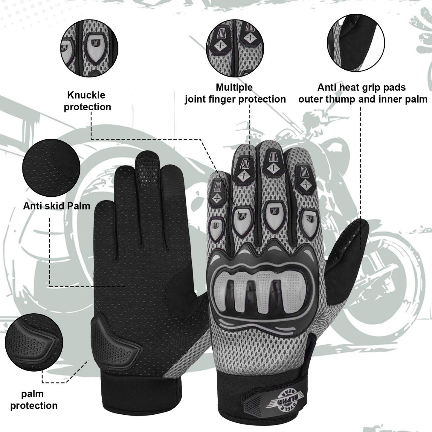 ALPHA CYCLE GEAR Moto Sports Gloves (Black, Medium)