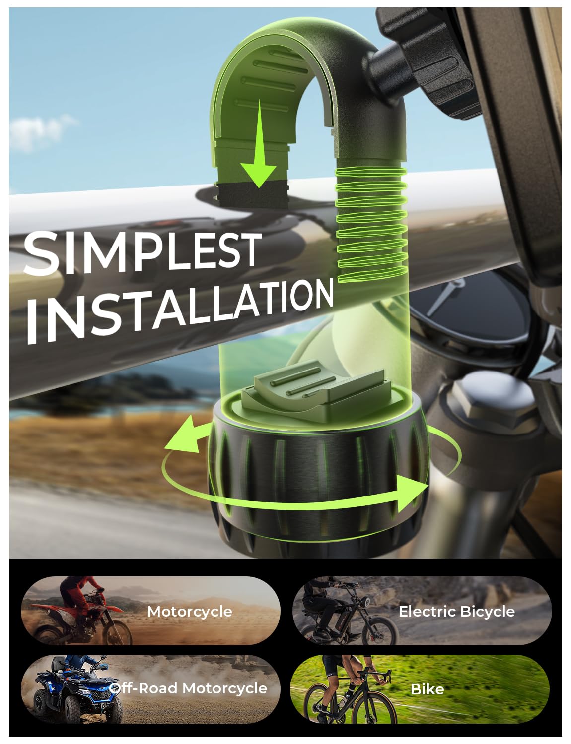 Bicycle & Motorcycle Phone Mount Holder Handlebar Accessories for All 4.7-7" Phones