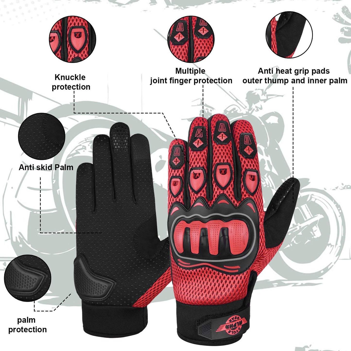 ALPHA CYCLE GEAR Moto Sports Gloves (Black, Medium)
