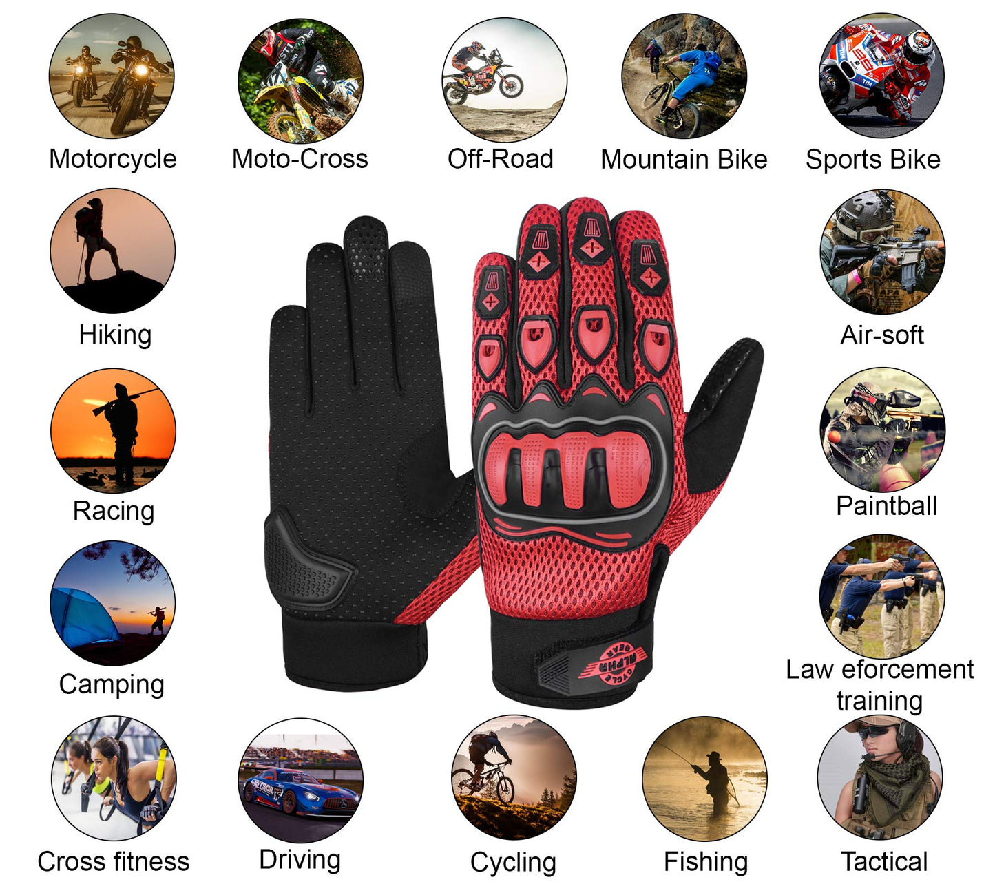 ALPHA CYCLE GEAR Moto Sports Gloves (Black, Medium)