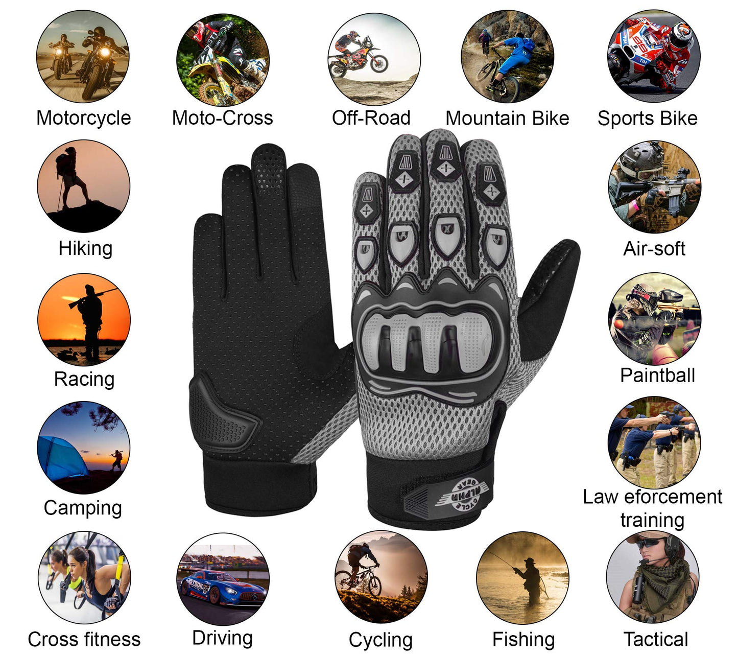 ALPHA CYCLE GEAR Moto Sports Gloves (Black, Medium)