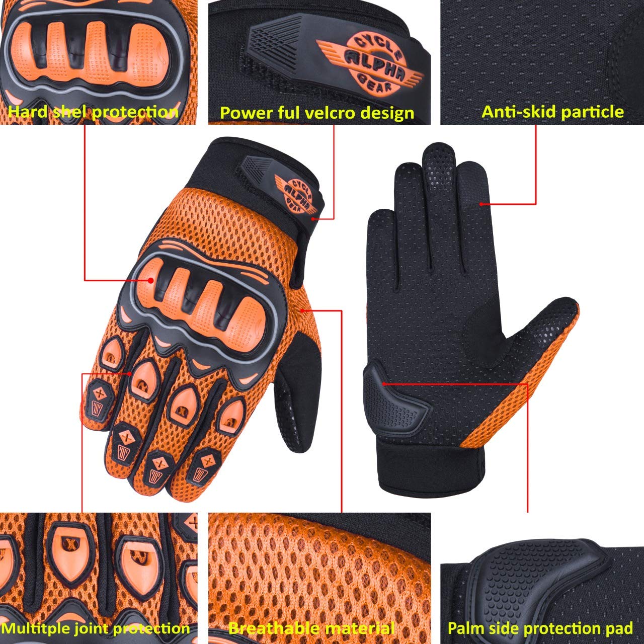 ALPHA CYCLE GEAR Moto Sports Gloves (Black, Medium)