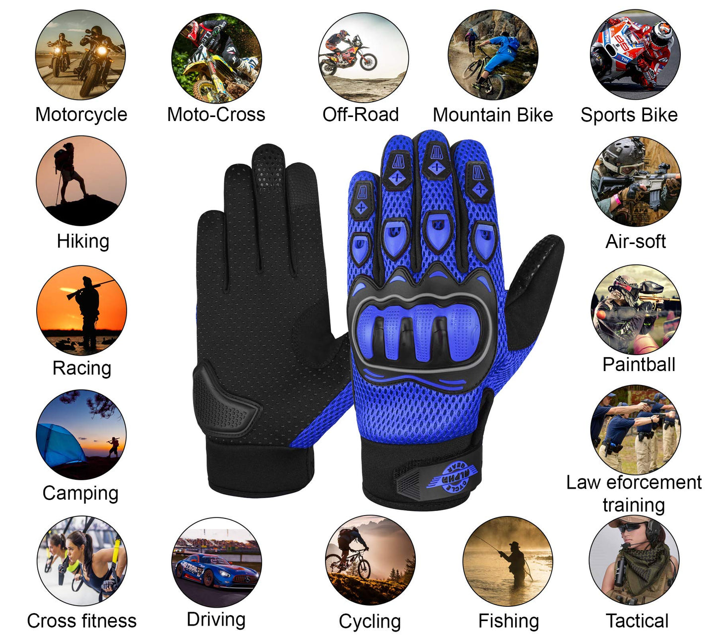 ALPHA CYCLE GEAR Moto Sports Gloves (Black, Medium)
