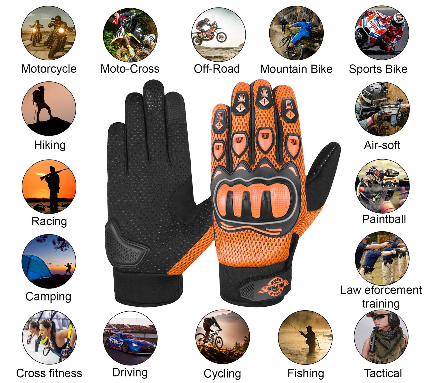 ALPHA CYCLE GEAR Moto Sports Gloves (Black, Medium)