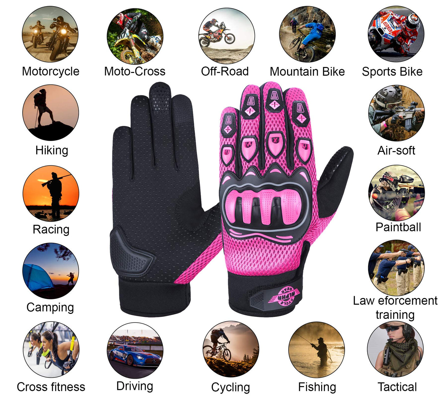 ALPHA CYCLE GEAR Moto Sports Gloves (Black, Medium)