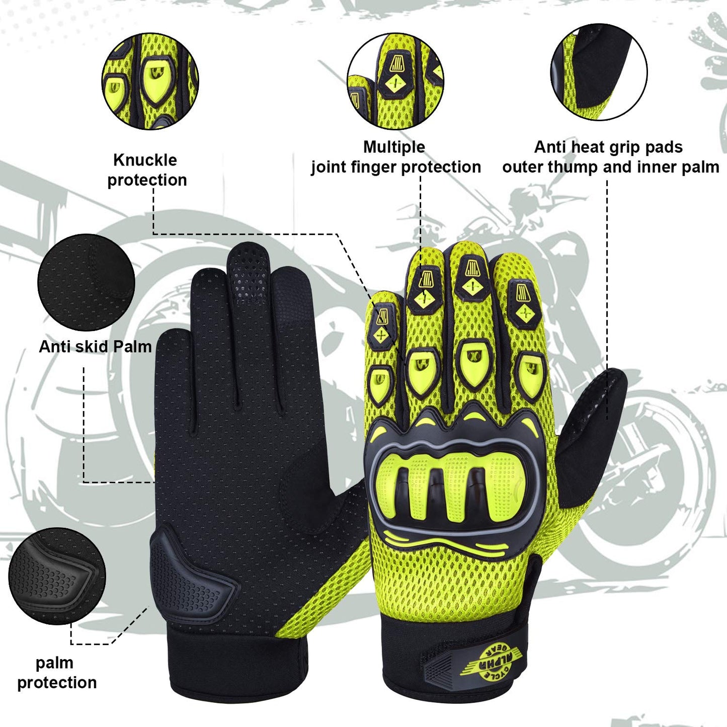 ALPHA CYCLE GEAR Moto Sports Gloves (Black, Medium)