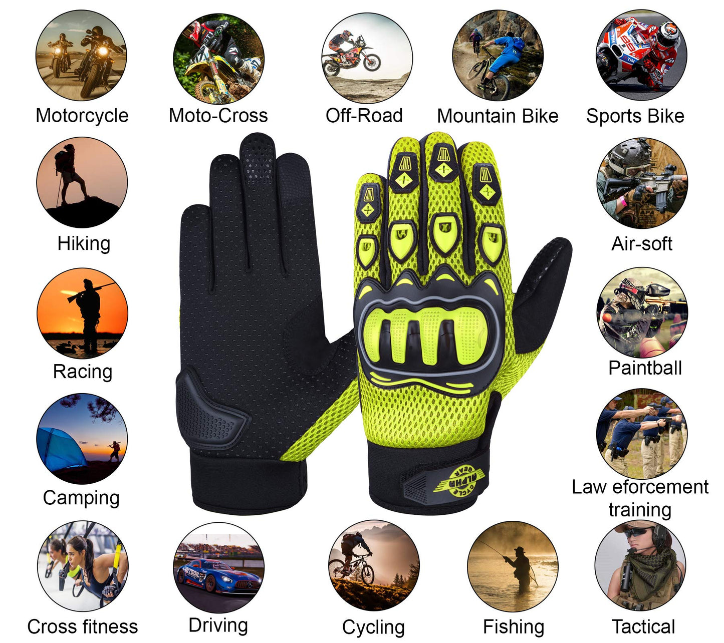 ALPHA CYCLE GEAR Moto Sports Gloves (Black, Medium)