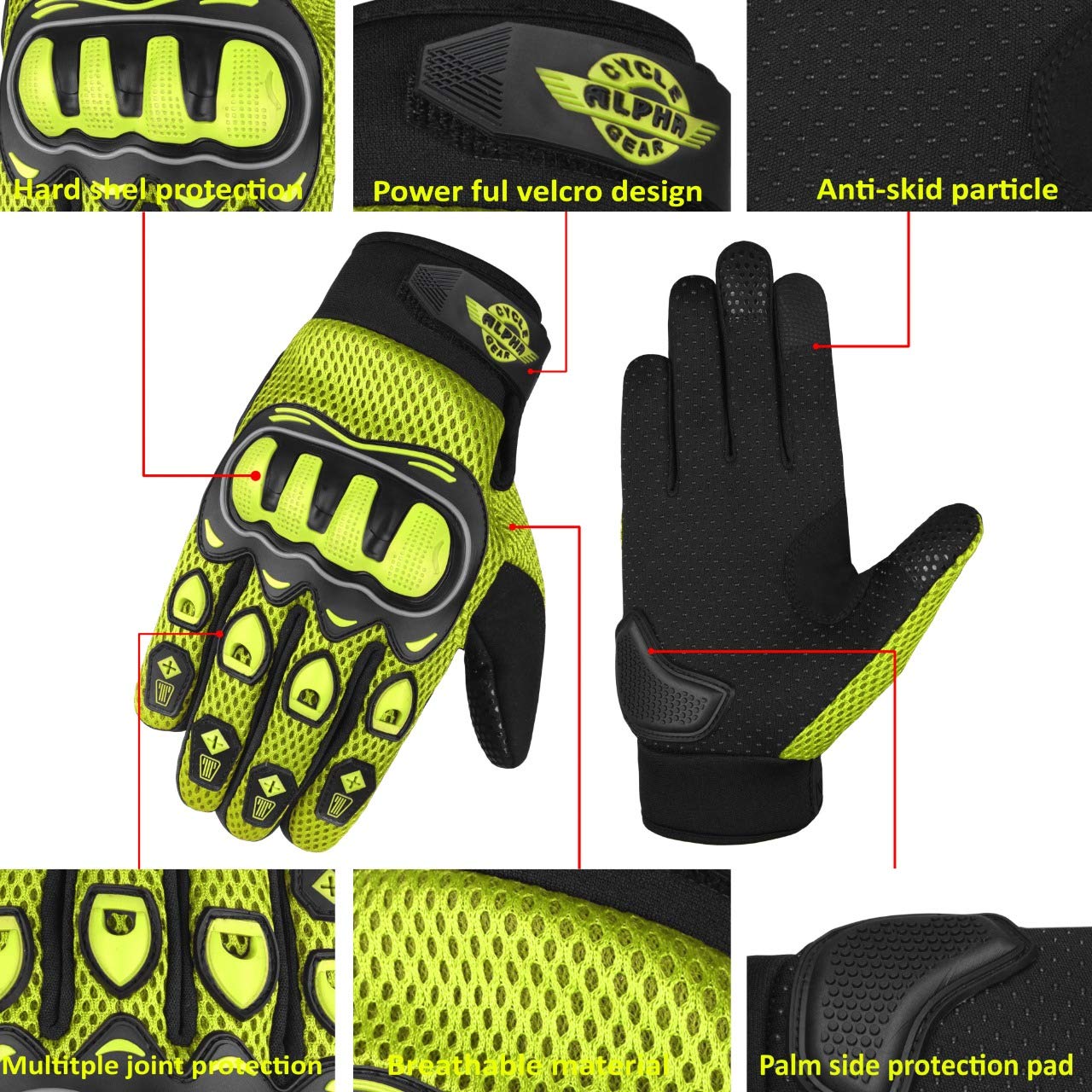 ALPHA CYCLE GEAR Moto Sports Gloves (Black, Medium)