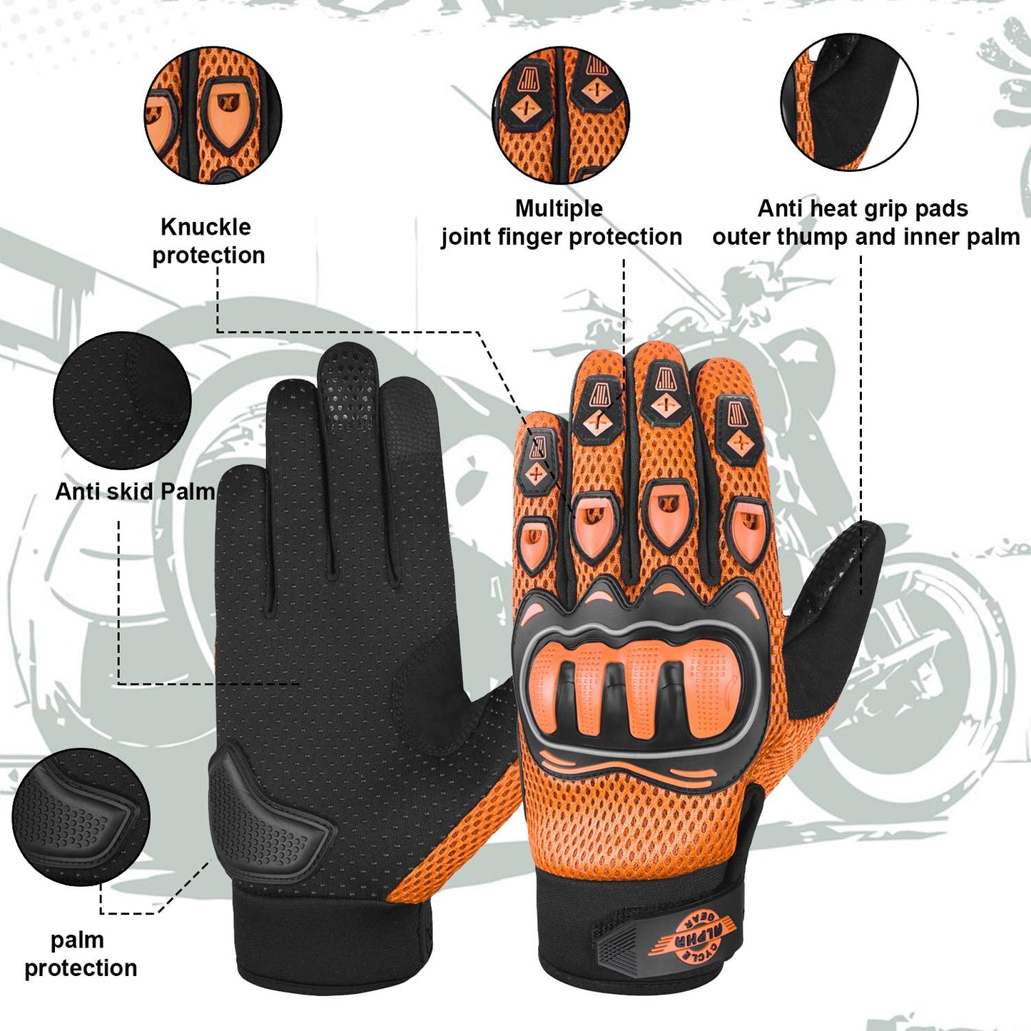 ALPHA CYCLE GEAR Moto Sports Gloves (Black, Medium)