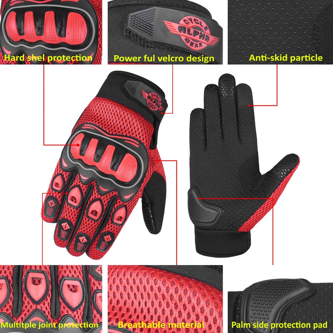 ALPHA CYCLE GEAR Moto Sports Gloves (Black, Medium)