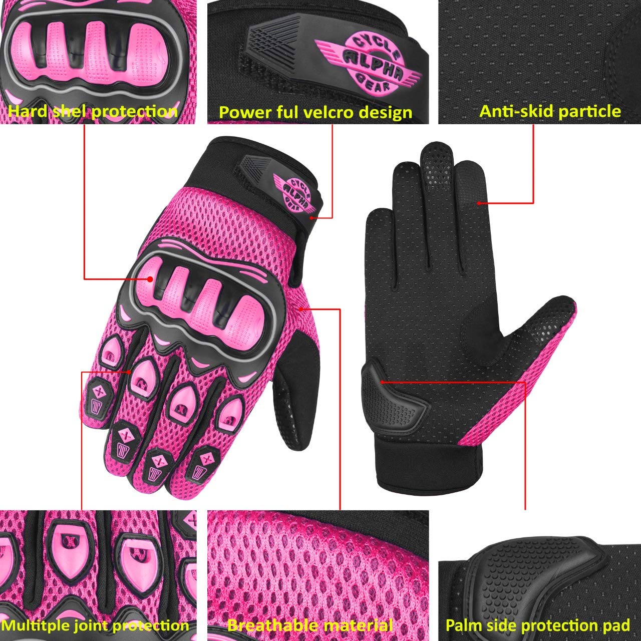 ALPHA CYCLE GEAR Moto Sports Gloves (Black, Medium)