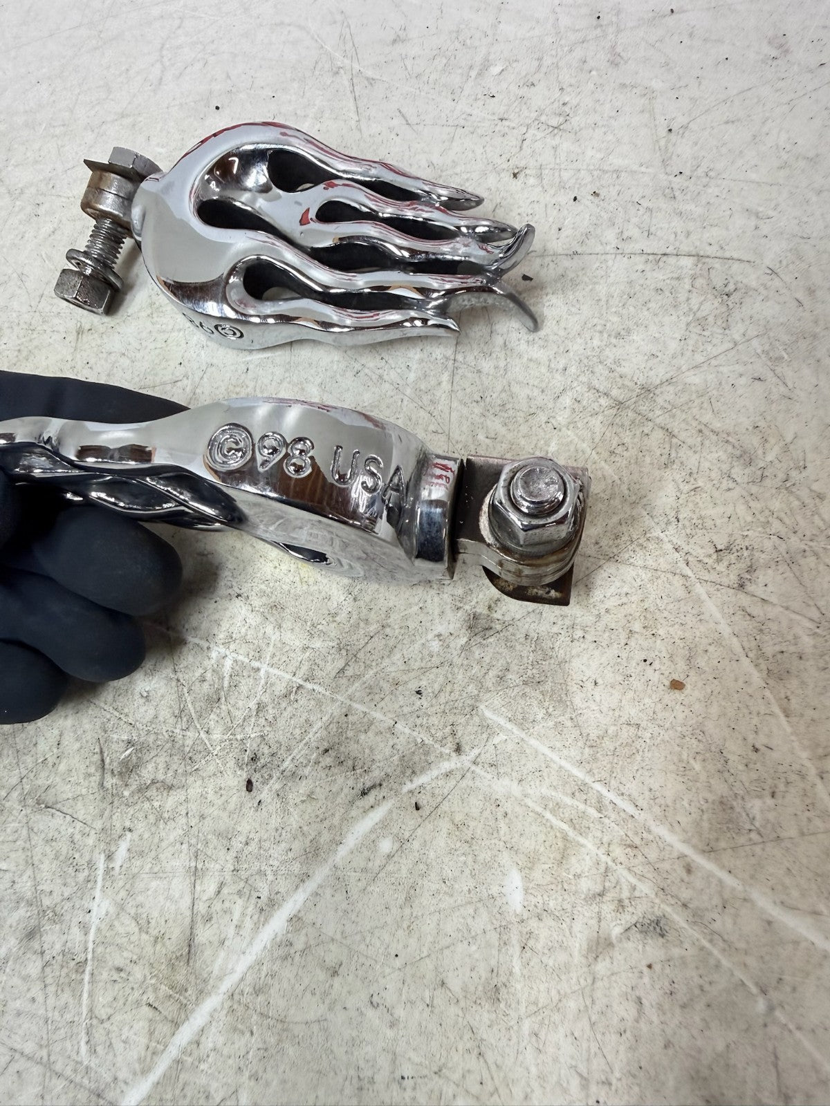 1993 HARLEY DYNA Wide Glide Chrome Flame Front Rear Foot Pegs Foot Rest