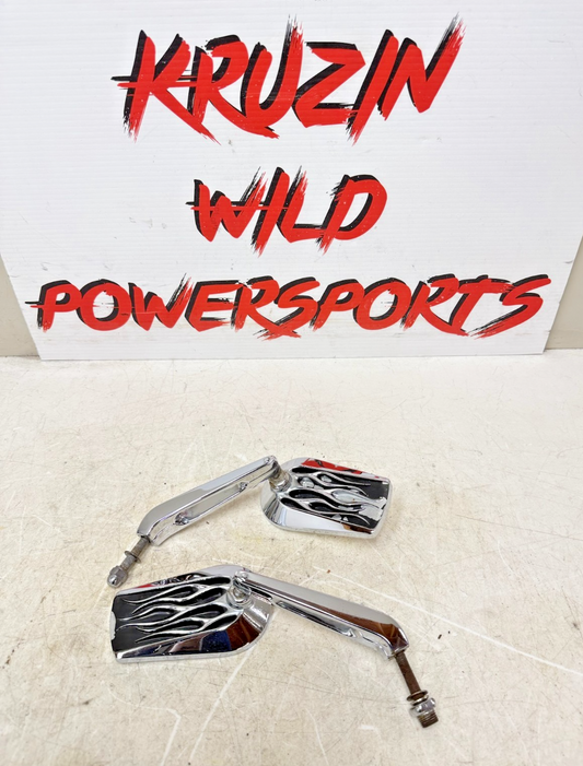 1993 HARLEY DYNA Wide Glide Chrome Flame Mirrors Left Right Inferno Mirror