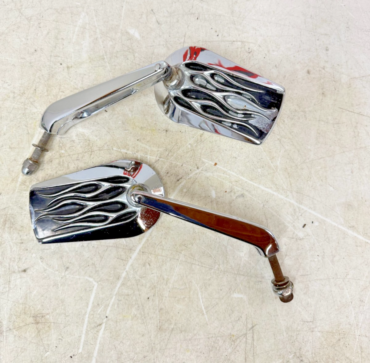 1993 HARLEY DYNA Wide Glide Chrome Flame Mirrors Left Right Inferno Mirror