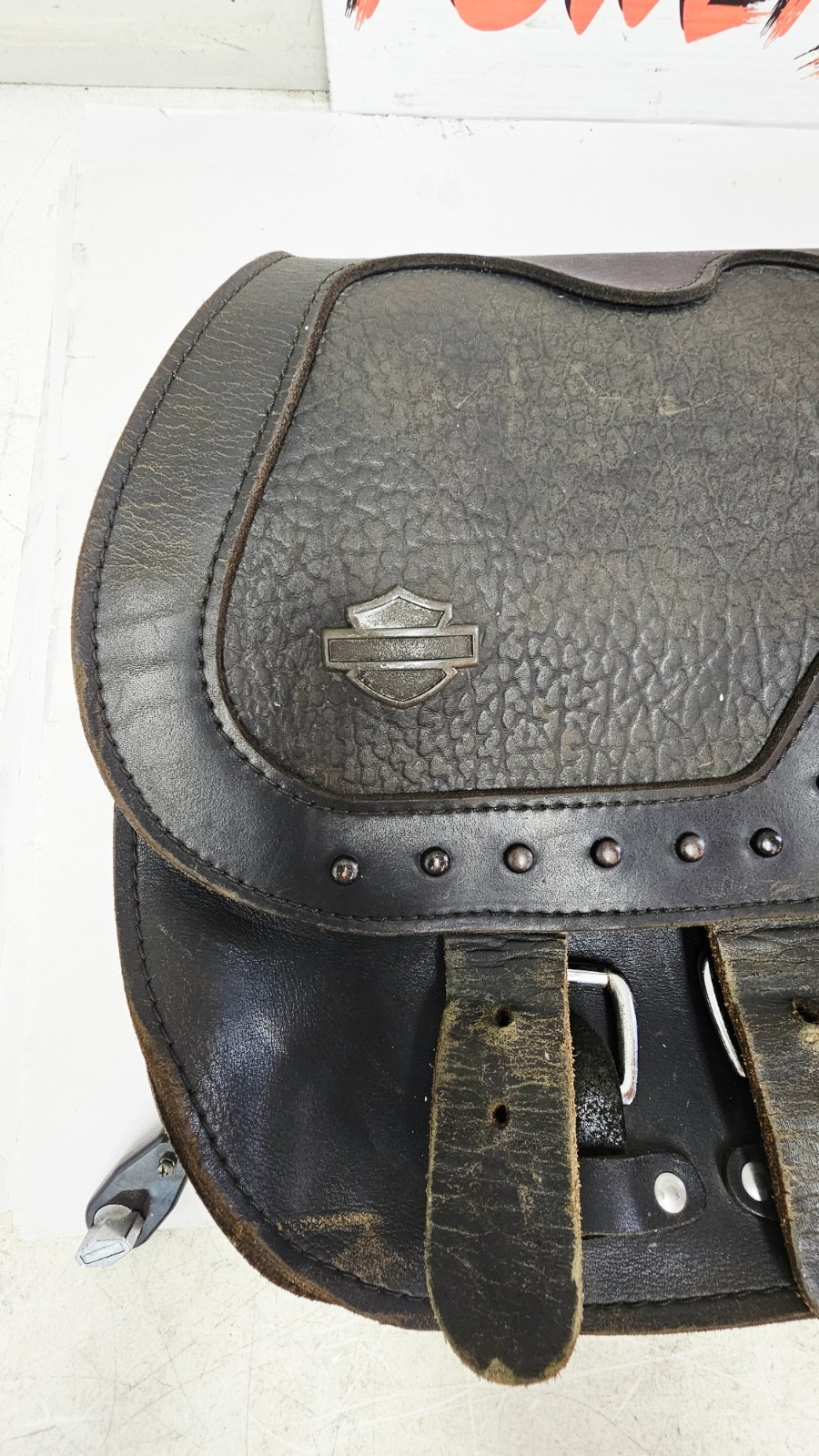 1995 HARLEY SOFTAIL FATBOY OEM Leather Studded Saddlebags Bags Rails Pair