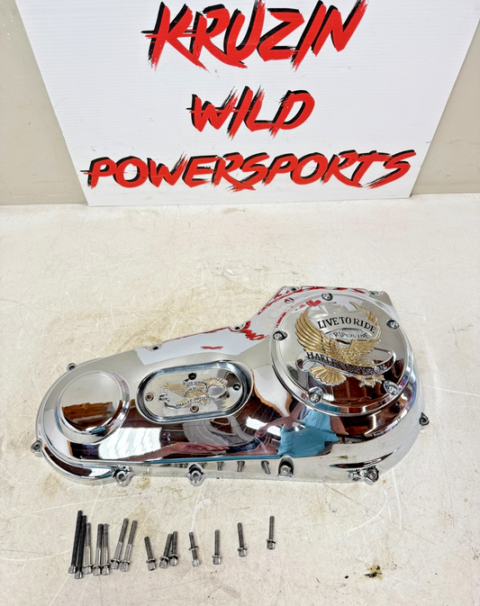2003 HARLEY DYNA WIDE GLIDE Outer Primary Clutch Chrome Cover Live To Ride NICE!