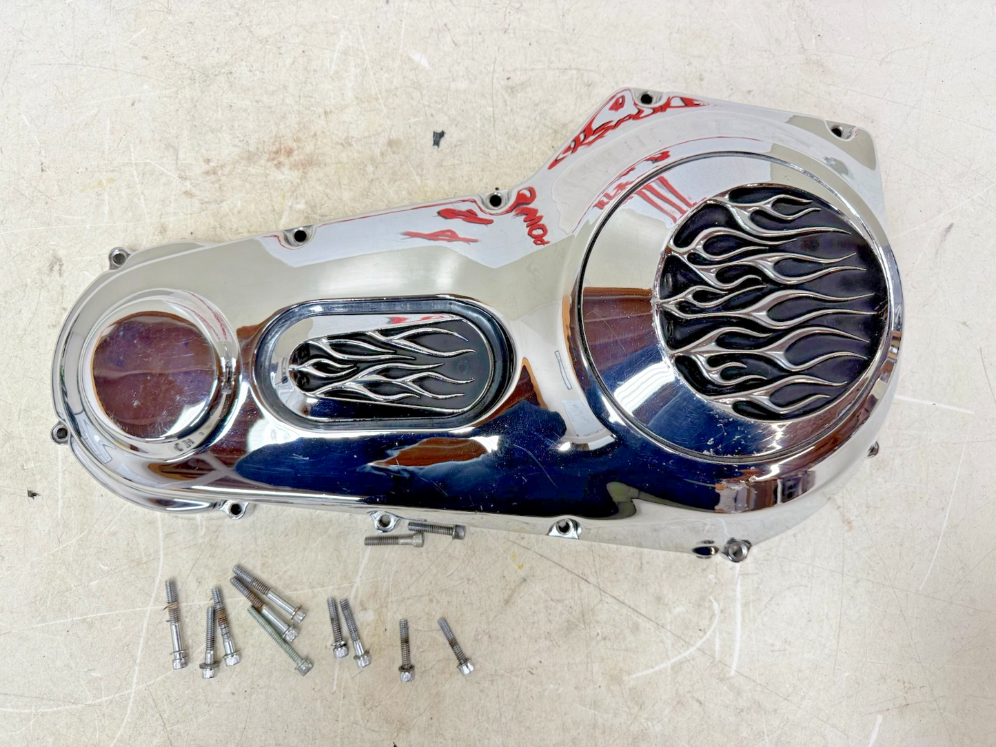 1993 HARLEY DYNA Wide Glide Outer Primary Clutch Chrome Flame Cover