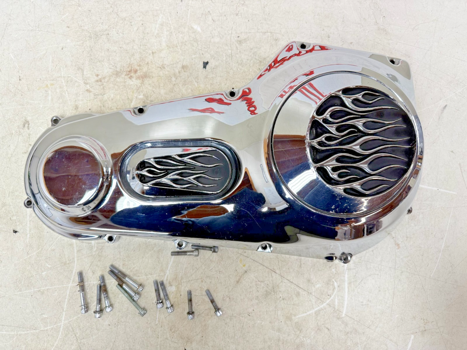 1993 HARLEY DYNA Wide Glide Outer Primary Clutch Chrome Flame Cover