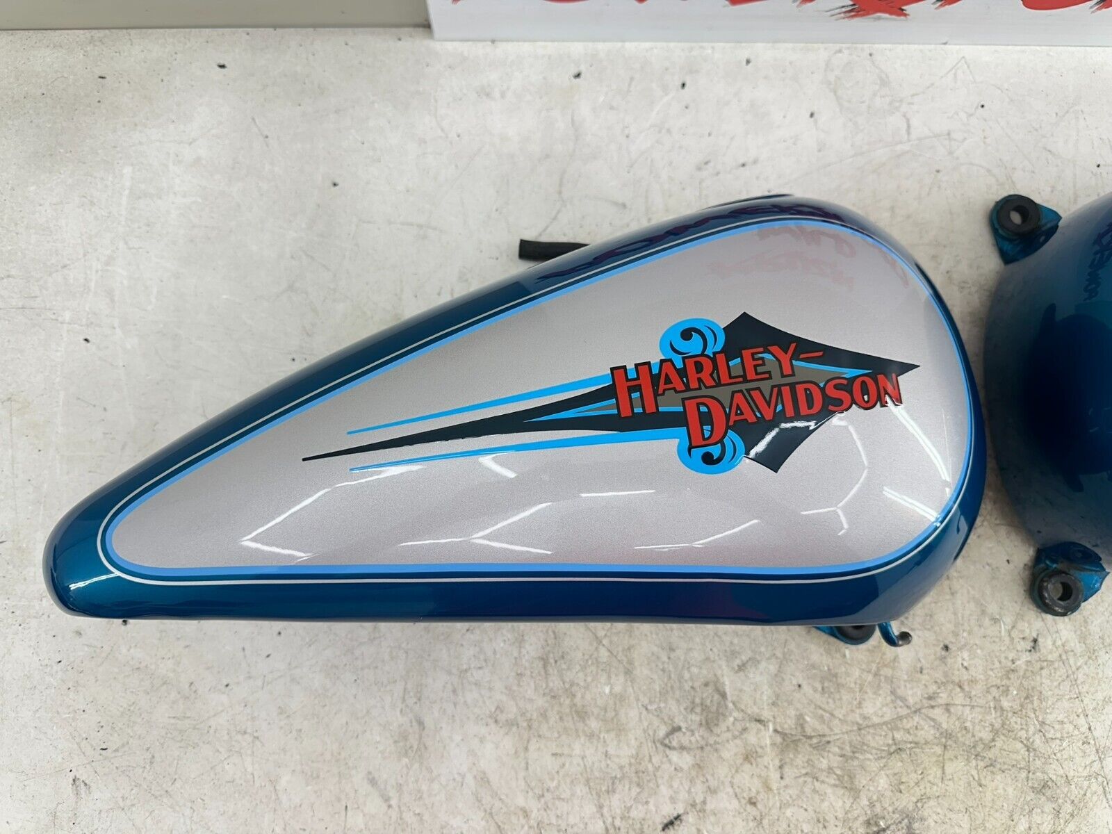 1995 HARLEY SOFTAIL OEM HD GENUINE SPLIT GAS FUEL TANK & PAINT AQUA & SILVER