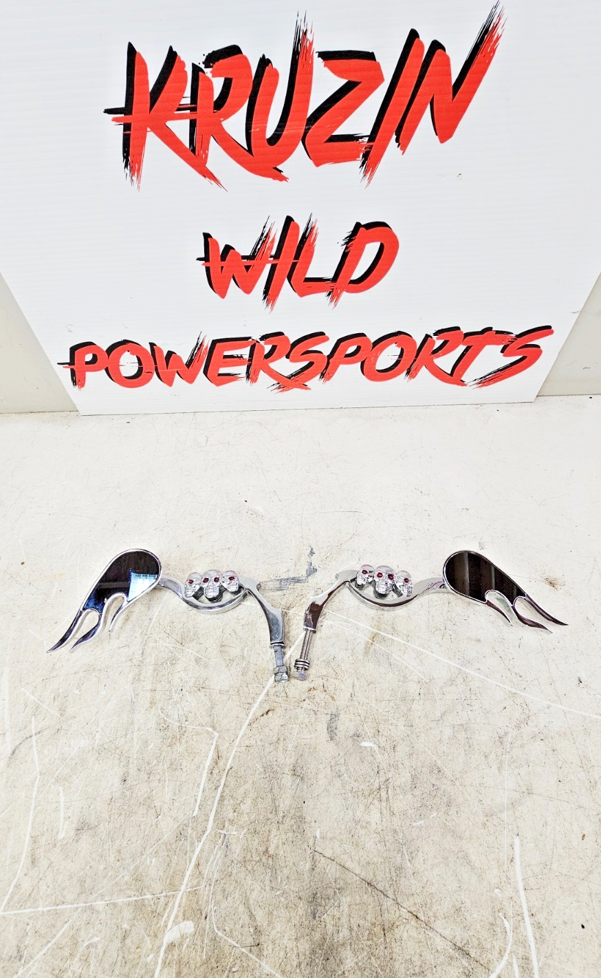 1996 HARLEY SOFTAIL Chrome Flame Skull Rearview Mirrors Mirror