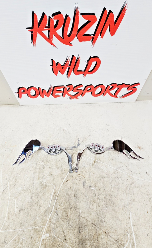 1996 HARLEY SOFTAIL Chrome Flame Skull Rearview Mirrors Mirror