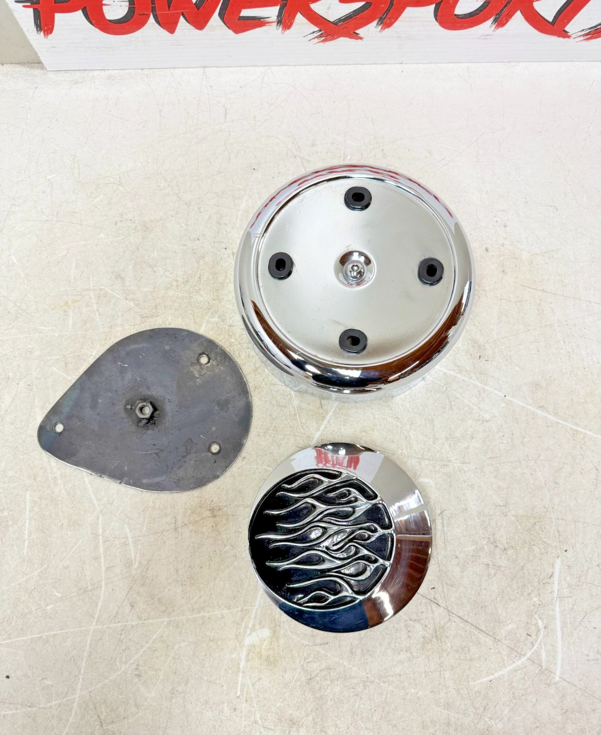 1993 HARLEY DYNA Wide Glide Flame Air Filter Housing Chrome Cover Backing Plate