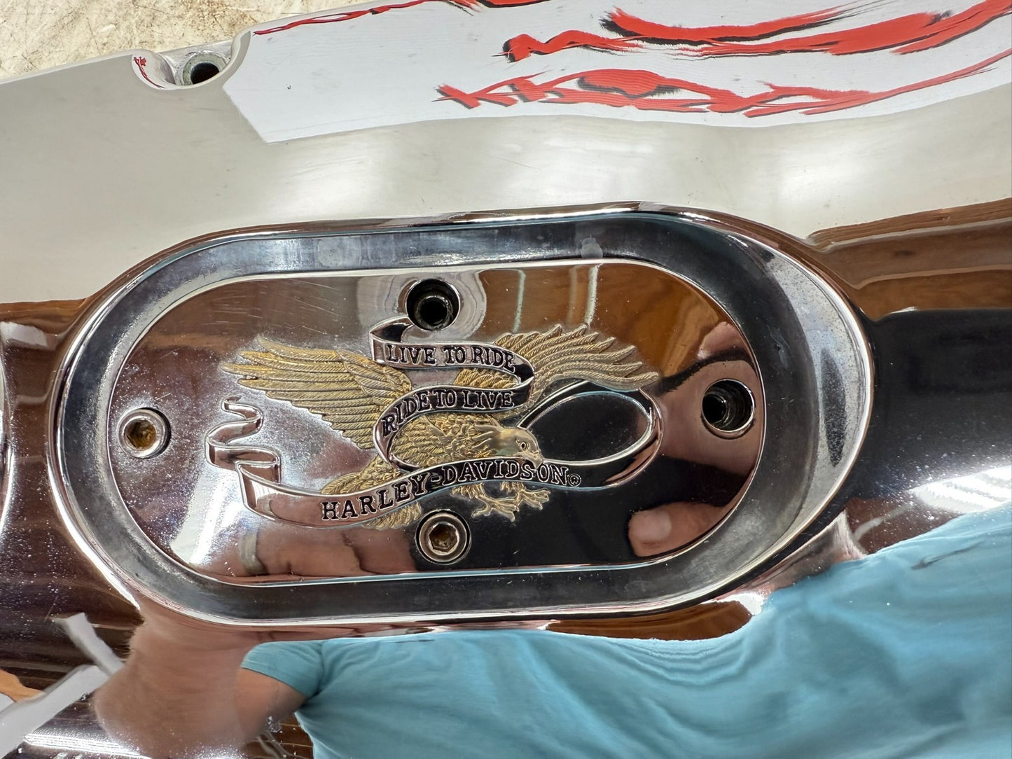 2003 HARLEY DYNA WIDE GLIDE Outer Primary Clutch Chrome Cover Live To Ride NICE!