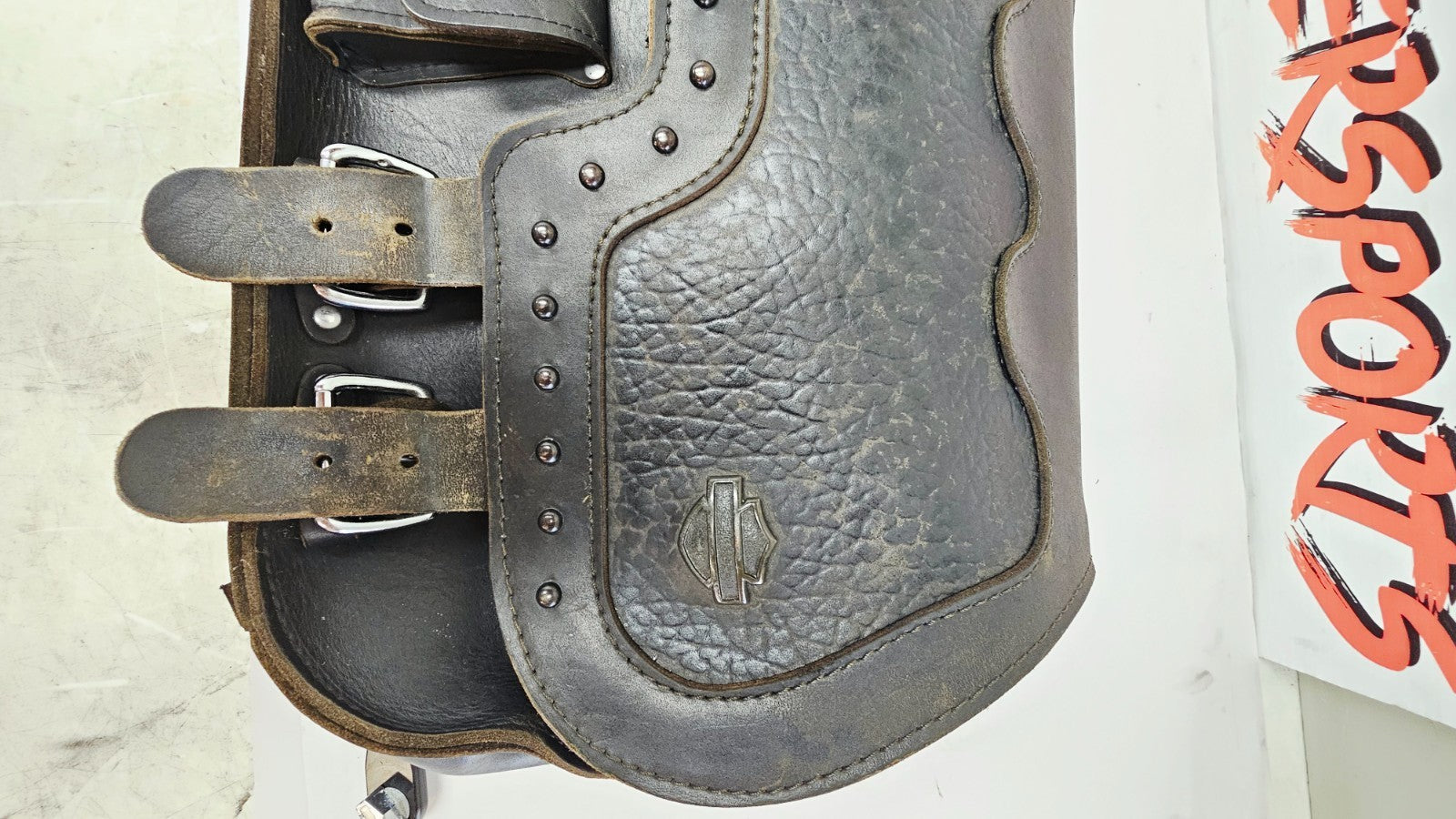 1995 HARLEY SOFTAIL FATBOY OEM Leather Studded Saddlebags Bags Rails Pair