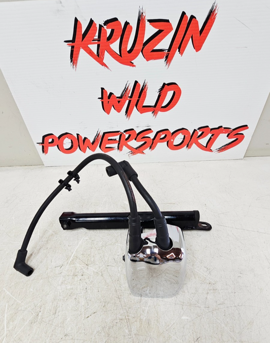 2000 HARLEY SOFTAIL DEUCE Ignition Coil Chrome Cover Spark Plug & Seat Bracket