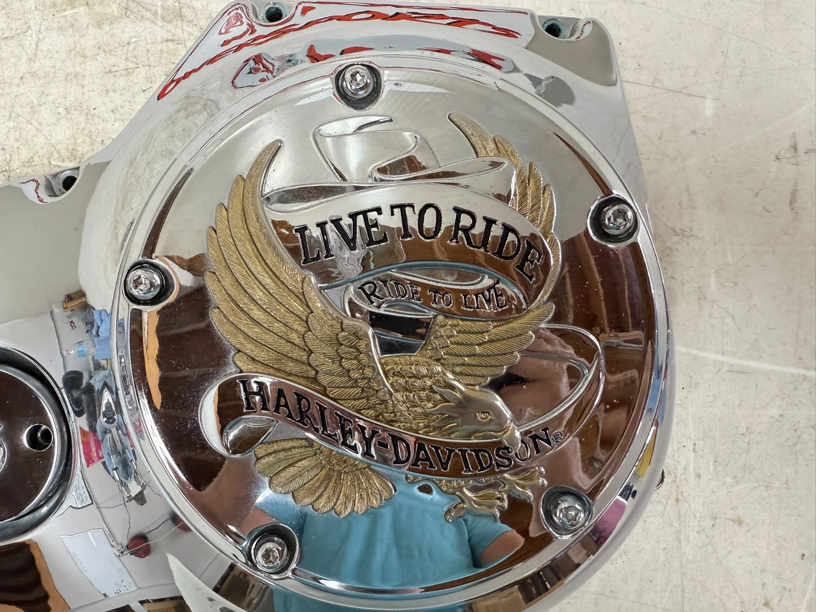 2003 HARLEY DYNA WIDE GLIDE Outer Primary Clutch Chrome Cover Live To Ride NICE!