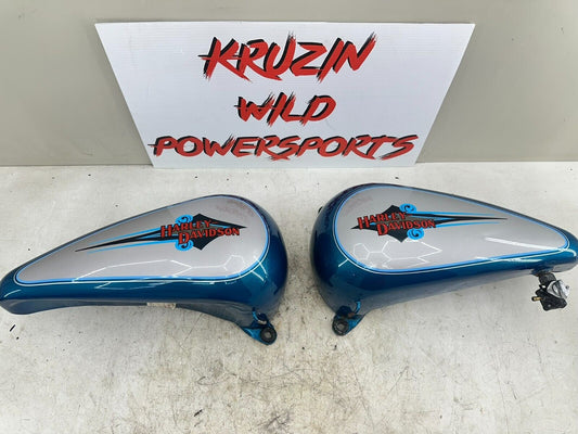 1995 HARLEY SOFTAIL OEM HD GENUINE SPLIT GAS FUEL TANK & PAINT AQUA & SILVER