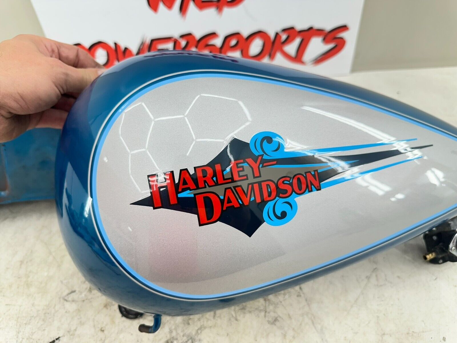 1995 HARLEY SOFTAIL OEM HD GENUINE SPLIT GAS FUEL TANK & PAINT AQUA & SILVER