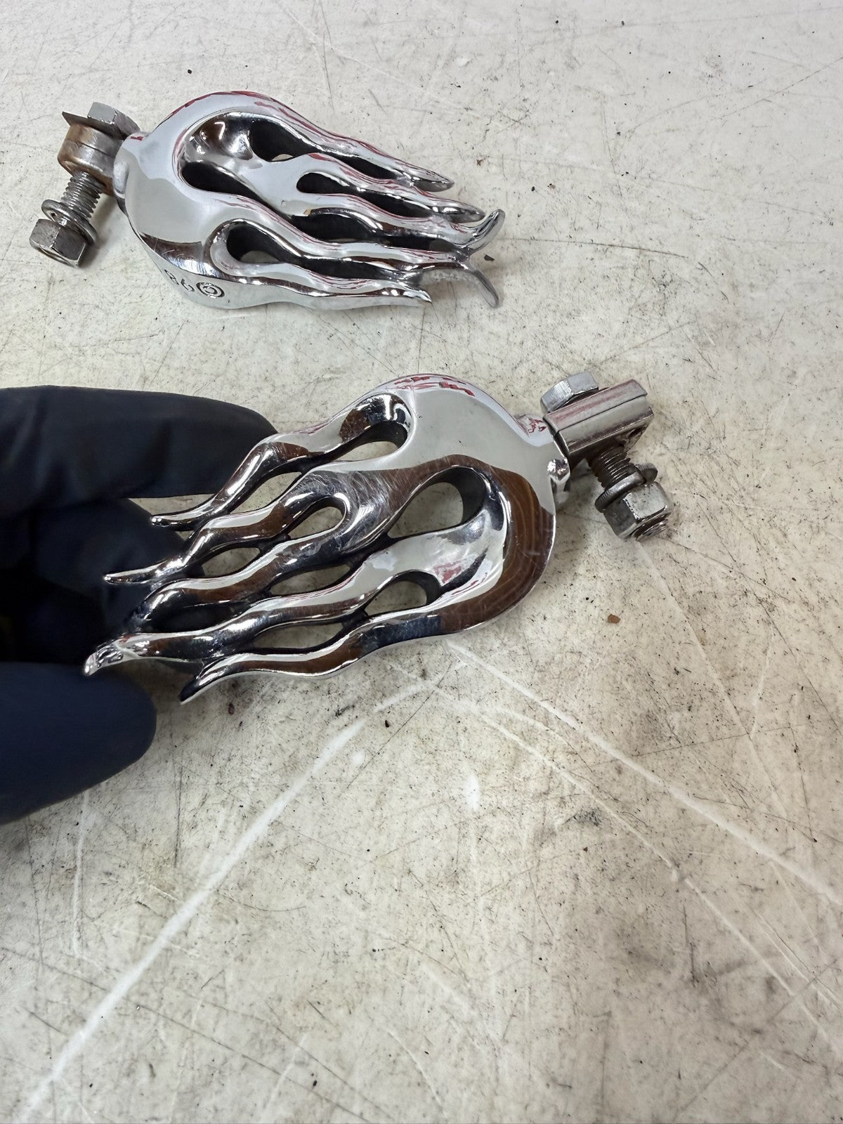 1993 HARLEY DYNA Wide Glide Chrome Flame Front Rear Foot Pegs Foot Rest