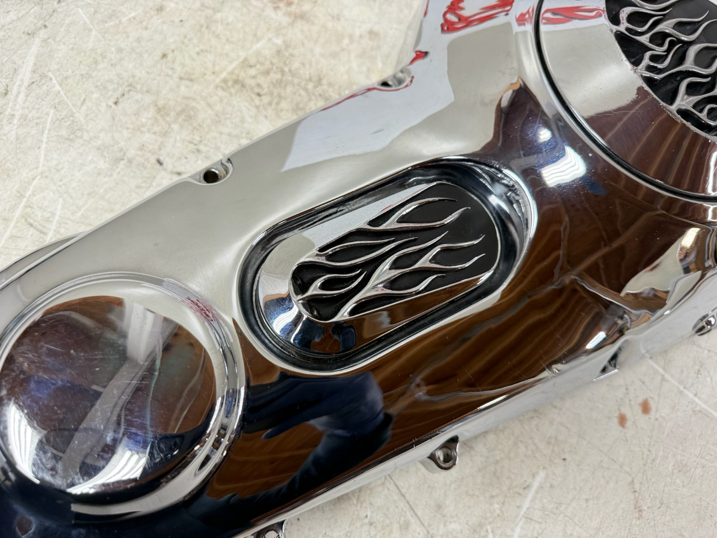 1993 HARLEY DYNA Wide Glide Outer Primary Clutch Chrome Flame Cover