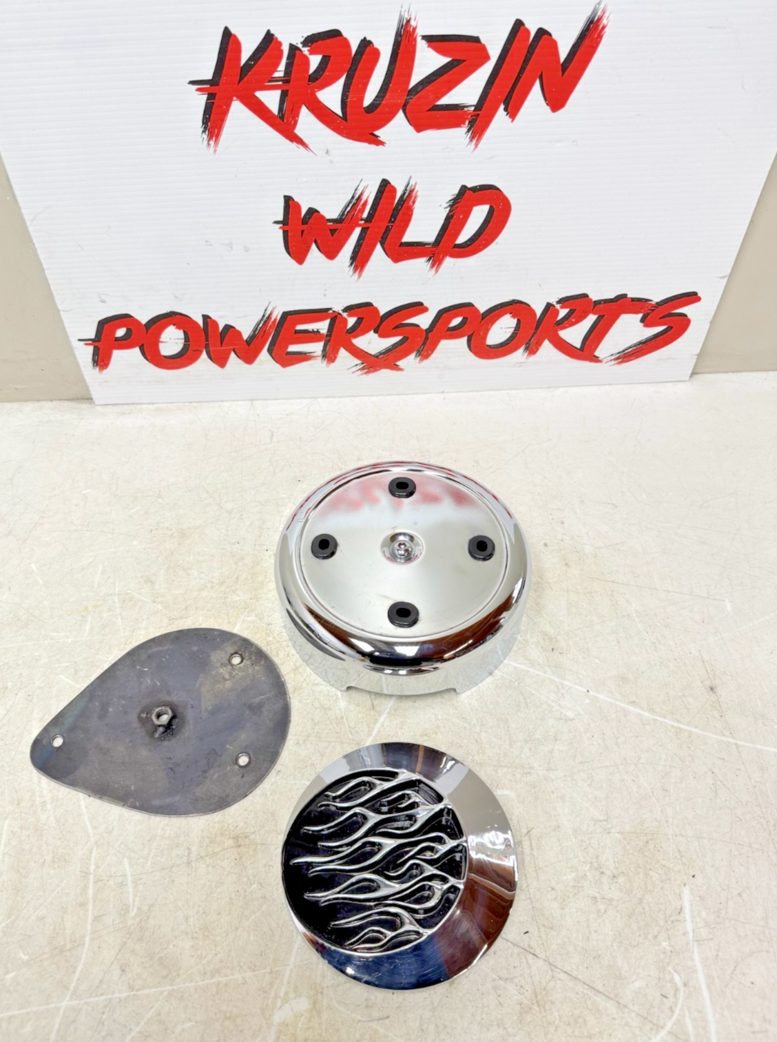 1993 HARLEY DYNA Wide Glide Flame Air Filter Housing Chrome Cover Backing Plate