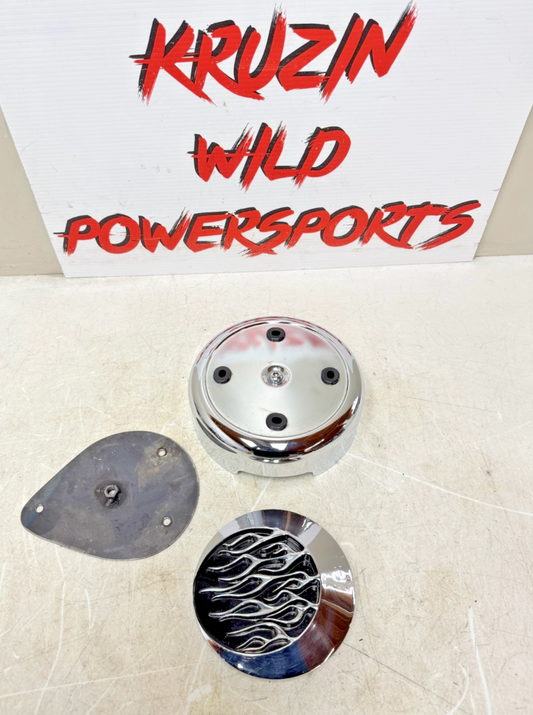 1993 HARLEY DYNA Wide Glide Flame Air Filter Housing Chrome Cover Backing Plate