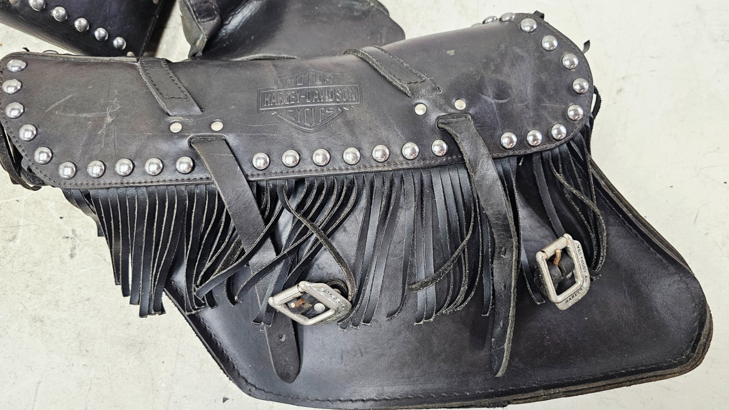 1997 HARLEY DYNA OEM HD Leather Saddlebag & Support Arm Bars Turn Signal Light