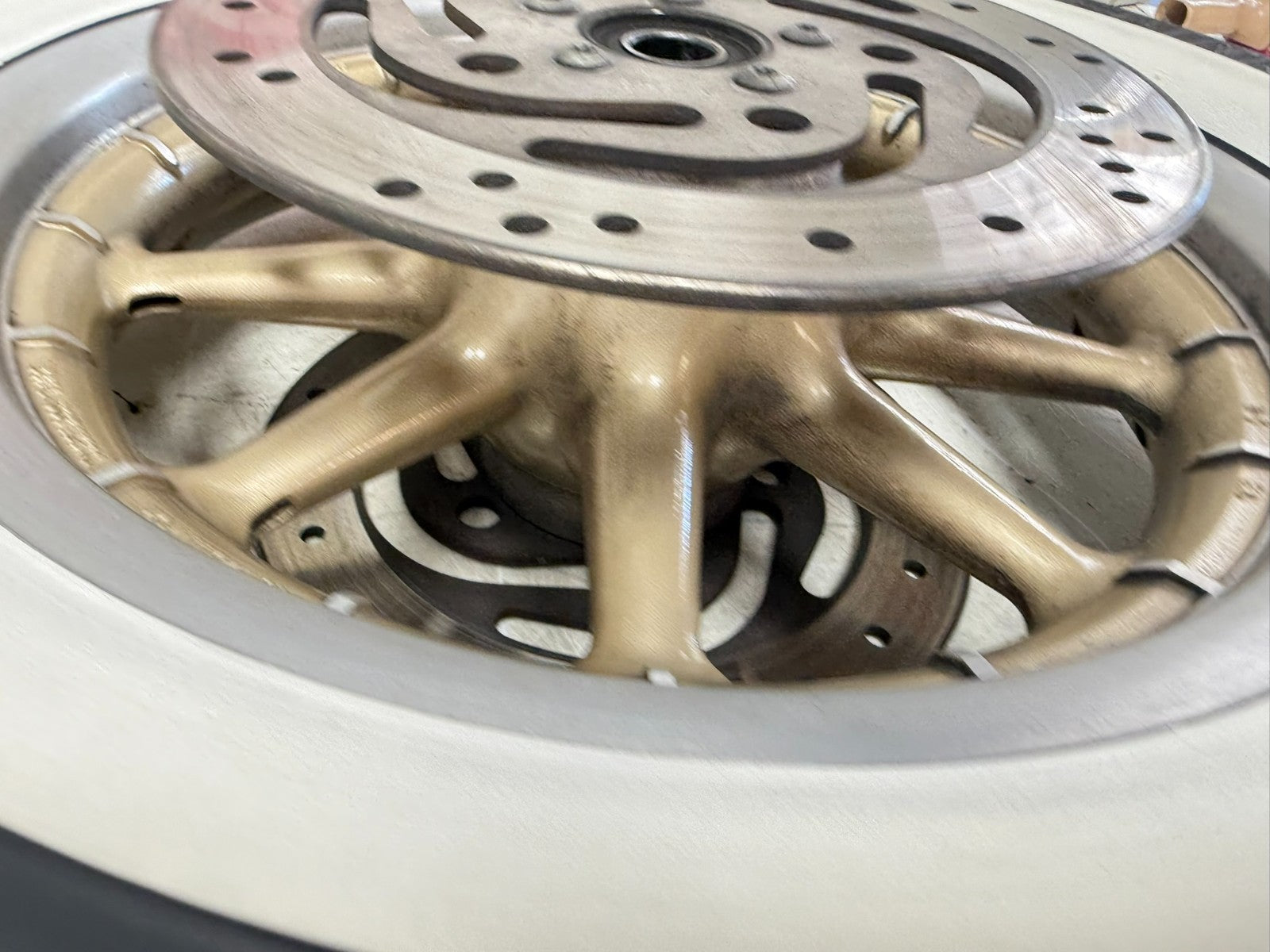 2003 HARLEY ELECTRA GLIDE 16 Front Wheel Gold Rim Tire 100th Anniversary 9 Spoke