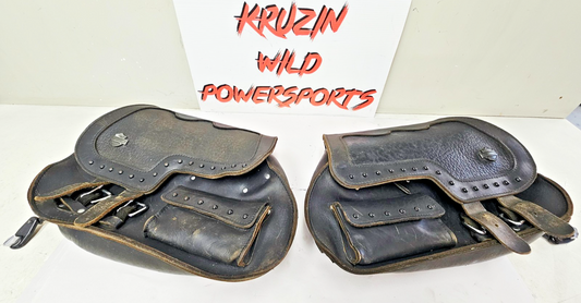 1995 HARLEY SOFTAIL FATBOY OEM Leather Studded Saddlebags Bags Rails Pair