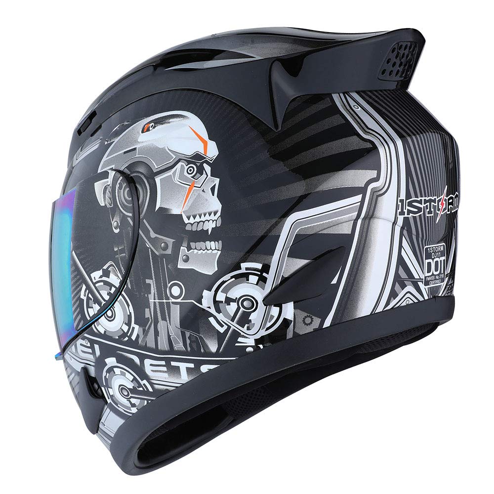1Storm Motorcycle Bike Full FACE Helmet Mechanic Skull - Tinted Visor RED