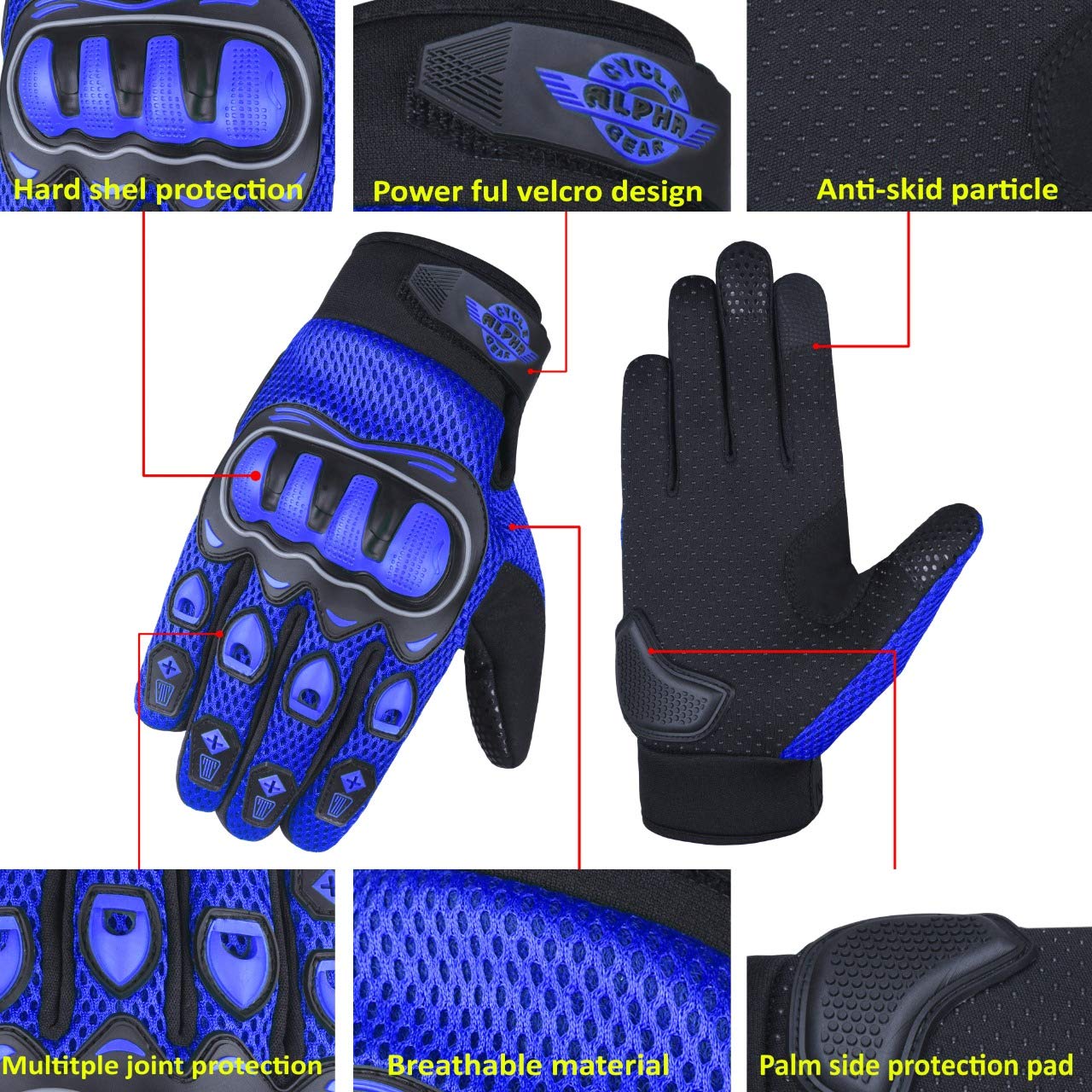 ALPHA CYCLE GEAR Moto Sports Gloves (Black, Medium)